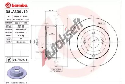 BREMBO Brzdov kotou - 302 mm BRE 08.A600.11, 08.A600.11