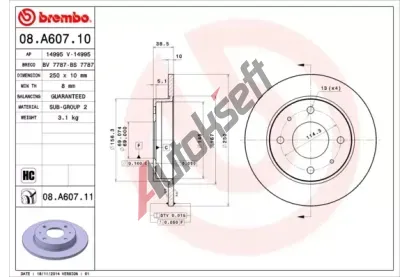 BREMBO Brzdov kotou COATED DISC LINE - 250 mm BRE 08.A607.11, 08.A607.11