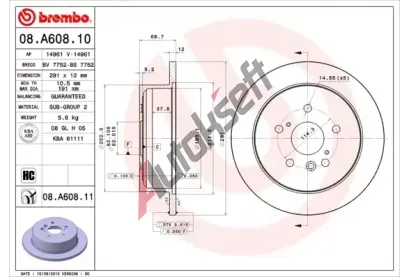 BREMBO Brzdov kotou COATED DISC LINE - 291 mm BRE 08.A608.11, 08.A608.11