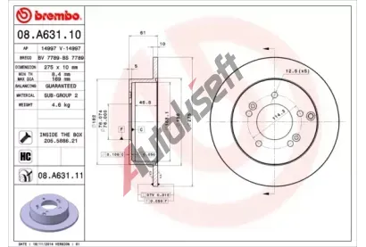 BREMBO Brzdov kotou COATED DISC LINE - 275 mm BRE 08.A631.11, 08.A631.11