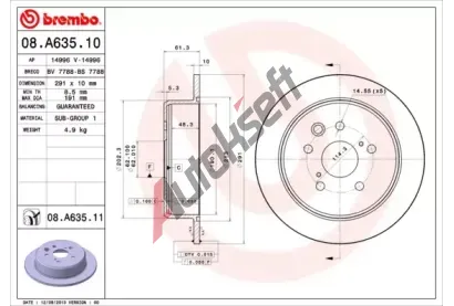 BREMBO Brzdov kotou COATED DISC LINE - 291 mm BRE 08.A635.11, 08.A635.11