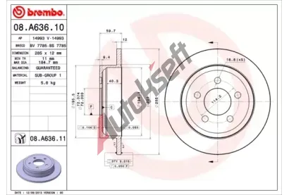 BREMBO Brzdov kotou COATED DISC LINE - 285 mm BRE 08.A636.11, 08.A636.11