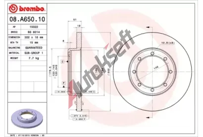 BREMBO Brzdov kotou - 302 mm BRE 08.A650.10, 08.A650.10