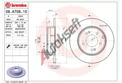 BREMBO Brzdov kotou COATED DISC LINE - 284 mm BRE 08.A708.11, 08.A708.11