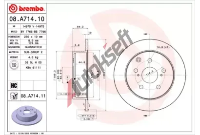 BREMBO Brzdov kotou COATED DISC LINE - 280 mm BRE 08.A714.11, 08.A714.11