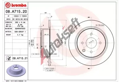 BREMBO Brzdov kotou COATED DISC LINE - 292 mm BRE 08.A715.21, 08.A715.21