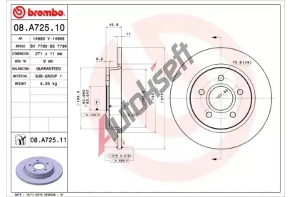 BREMBO Brzdov kotou - 271 mm BRE 08.A725.10, 08.A725.10