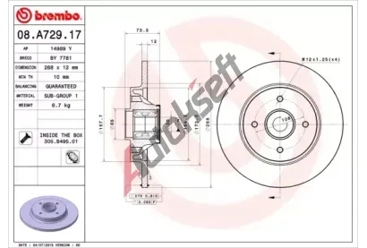 BREMBO Brzdov kotou s loiskem BEARING DISC LINE - 268 mm BRE 08.A729.17, 08.A729.17