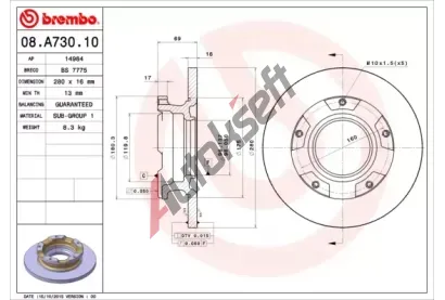 BREMBO Brzdov kotou - 280 mm BRE 08.A730.10, 08.A730.10