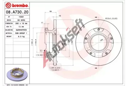 BREMBO Brzdov kotou - 280 mm BRE 08.A730.20, 08.A730.20