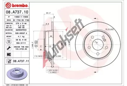 BREMBO Brzdov kotou COATED DISC LINE - 278 mm BRE 08.A737.11, 08.A737.11