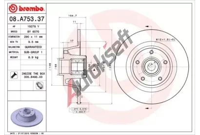 BREMBO Brzdov kotou s loiskem - 290 mm BRE 08.A753.37, 432020020R