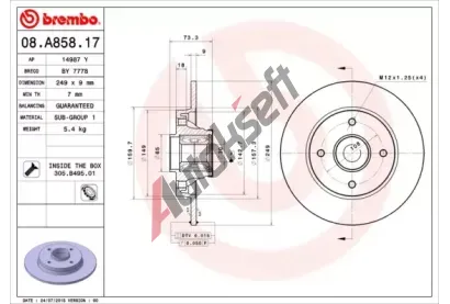 BREMBO Brzdov kotou s loiskem BEARING DISC LINE - 249 mm BRE 08.A858.17, 08.A858.17