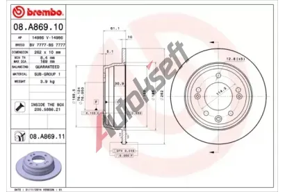 BREMBO Brzdov kotou COATED DISC LINE - 262 mm BRE 08.A869.11, 08.A869.11