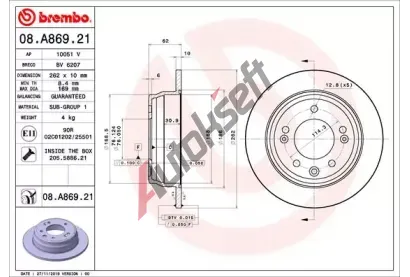 BREMBO Brzdov kotou COATED DISC LINE - 262 mm BRE 08.A869.21, 08.A869.21