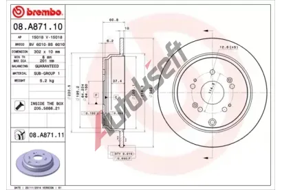 BREMBO Brzdov kotou COATED DISC LINE - 302 mm BRE 08.A871.11, 08.A871.11