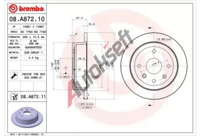 BREMBO Brzdov kotou COATED DISC LINE - 258 mm BRE 08.A872.11, 08.A872.11
