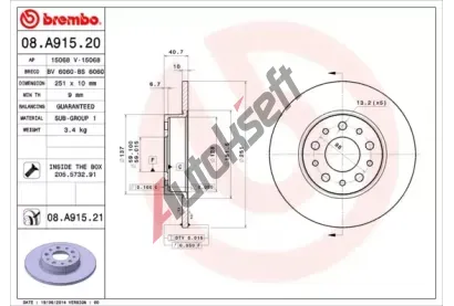 BREMBO Brzdov kotou COATED DISC LINE - 251 mm BRE 08.A915.21, 08.A915.21