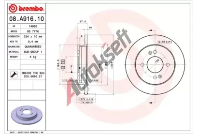 BREMBO Brzdov kotou - 234 mm BRE 08.A916.10, 08.A916.10
