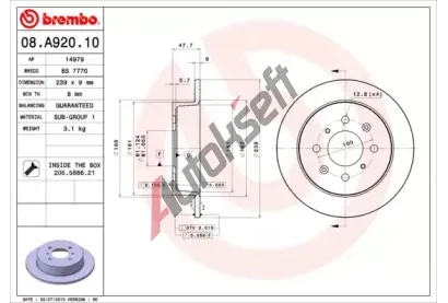 BREMBO Brzdov kotou - 239 mm BRE 08.A920.10, 08.A920.10