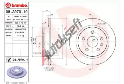 BREMBO Brzdov kotou COATED DISC LINE - 292 mm BRE 08.A970.11, 08.A970.11