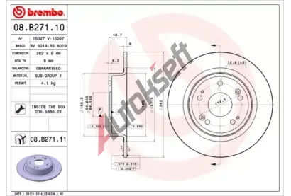 BREMBO Brzdov kotou COATED DISC LINE - 282 mm BRE 08.B271.11, 08.B271.11