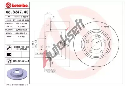 BREMBO Brzdov kotou COATED DISC LINE - 276 mm BRE 08.B347.41, 08.B347.41