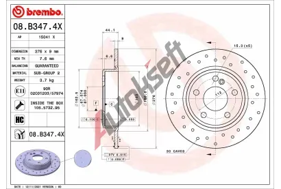 BREMBO Brzdov kotou XTRA LINE - 276 mm BRE 08.B347.4X, 08.B347.4X
