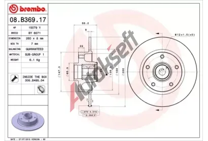 BREMBO Brzdov kotou s loiskem BEARING DISC LINE - 260 mm BRE 08.B369.17, 08.B369.17