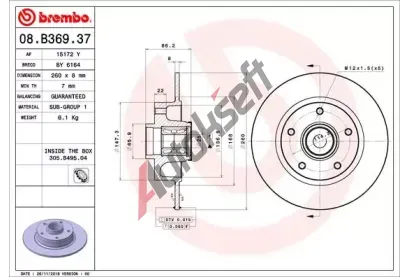 BREMBO Brzdov kotou s loiskem BEARING DISC LINE - 260 mm BRE 08.B369.37, 08.B369.37