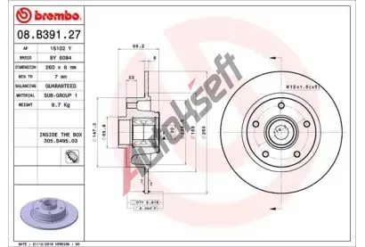 BREMBO Brzdov kotou s loiskem BEARING DISC LINE - 260 mm BRE 08.B391.27, 08.B391.27
