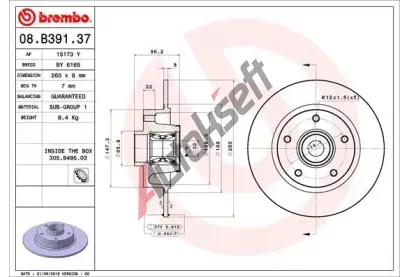 BREMBO Brzdov kotou s loiskem BEARING DISC LINE - 260 mm BRE 08.B391.37, 08.B391.37