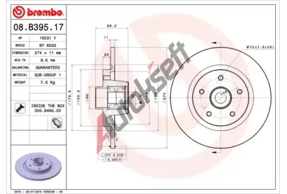 BREMBO Brzdov kotou s loiskem BEARING DISC LINE - 274 mm BRE 08.B395.17, 08.B395.17