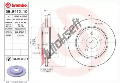 BREMBO Brzdov kotou COATED DISC LINE - 302 mm BRE 08.B412.11, 08.B412.11