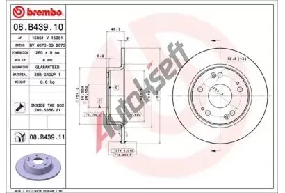 BREMBO Brzdov kotou COATED DISC LINE - 260 mm BRE 08.B439.11, 08.B439.11