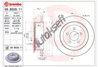 BREMBO Brzdov kotou COATED DISC LINE - 316 mm BRE 08.B529.11, 08.B529.11