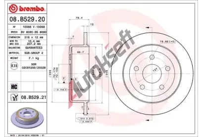 BREMBO Brzdov kotou COATED DISC LINE - 316 mm BRE 08.B529.21, 08.B529.21