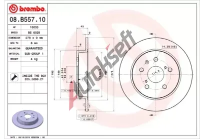 BREMBO Brzdov kotou - 278 mm BRE 08.B557.10, 08.B557.10