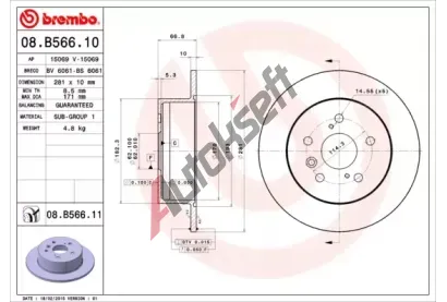 BREMBO Brzdov kotou COATED DISC LINE - 281 mm BRE 08.B566.11, 08.B566.11