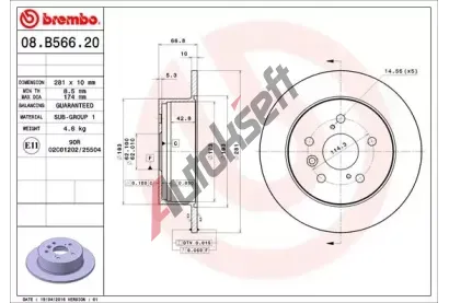 BREMBO Brzdov kotou COATED DISC LINE - 281 mm BRE 08.B566.21, 08.B566.21