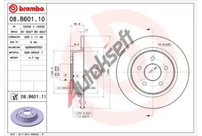 BREMBO Brzdov kotou COATED DISC LINE - 280 mm BRE 08.B601.11, 08.B601.11