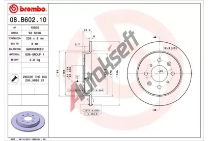 BREMBO Brzdov kotou - 239 mm BRE 08.B602.10, 08.B602.10