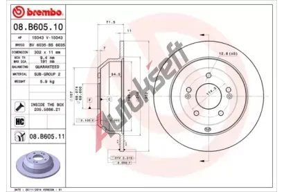 BREMBO Brzdov kotou COATED DISC LINE - 302 mm BRE 08.B605.11, 08.B605.11