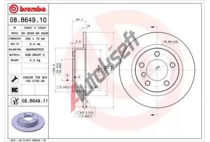 BREMBO Brzdov kotou COATED DISC LINE - 280 mm BRE 08.B649.11, 08.B649.11