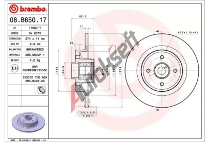 BREMBO Brzdov kotou s loiskem BEARING DISC LINE - 274 mm BRE 08.B650.17, 08.B650.17