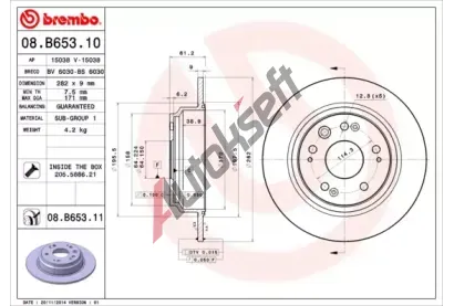 BREMBO Brzdov kotou COATED DISC LINE - 282 mm BRE 08.B653.11, 08.B653.11