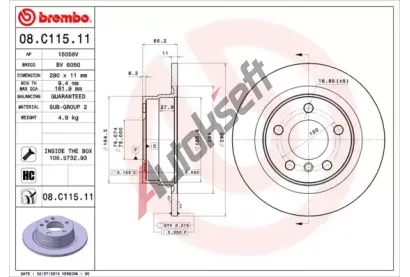 BREMBO Brzdov kotou COATED DISC LINE - 290 mm BRE 08.C115.11, 08.C115.11