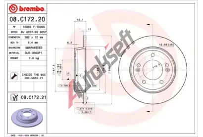 BREMBO Brzdov kotou COATED DISC LINE - 262 mm BRE 08.C172.21, 08.C172.21