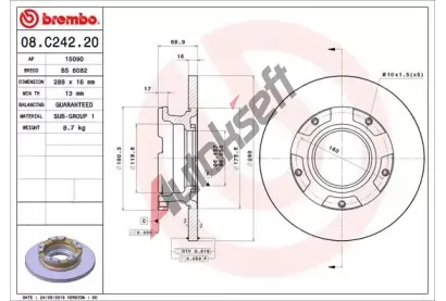 BREMBO Brzdov kotou - 288 mm BRE 08.C242.20, 08.C242.20