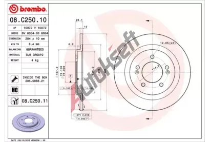 BREMBO Brzdov kotou COATED DISC LINE - 284 mm BRE 08.C250.11, 08.C250.11
